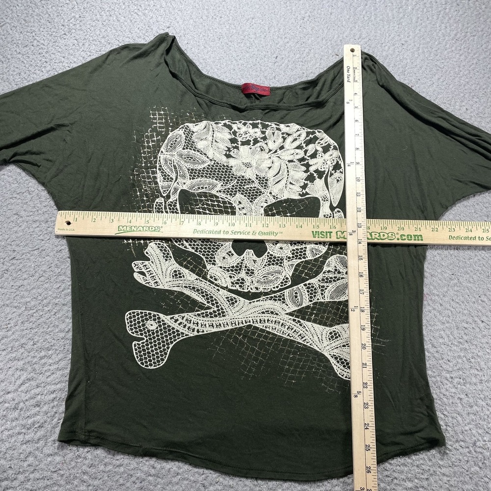 Gaze USA Shirt Womens One Size Green Skull Halloween Dolman 3/4 Sleeve Tee - Picture 5 of 10